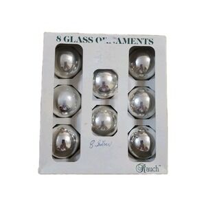 Vintage Rauch Silver Glass Christmas Ornaments 1.75" Set of 8